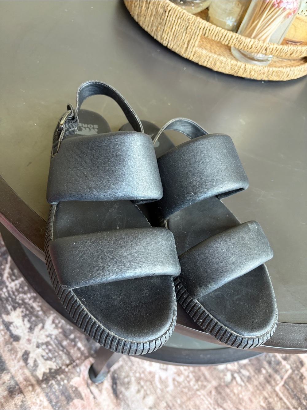 Sorel Women's Black Padded Double-Strap Slingback Sandals